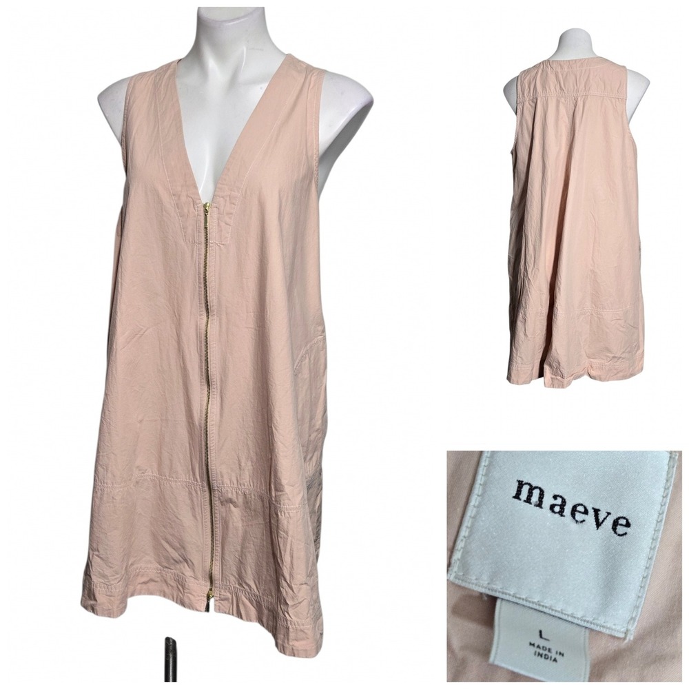 Maeve Anthropologie Shift Dress Pink Cotton Zip Front Sleeveless L